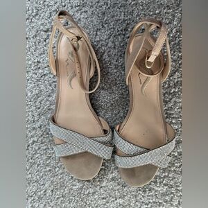 Nina Tan Sandals with Silver Rhinestone Crisscross Straps